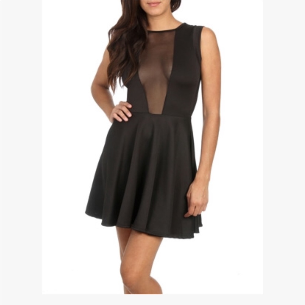 Mesh Illusion Scuba Skater Fit N Flare Mini Dress